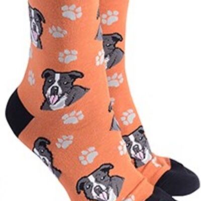Socken im Staffordshire Bullterrier-Design mit dem Text „I love my Staffordshire Terrier“, hochwertige Unisex-Einheitsgröße, Strumpffüller – Orange