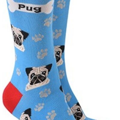 Pug design socks with 'I love my Pug' text, quality Unisex One Size stocking filler - Blue