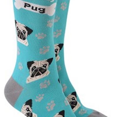 Pug design socks with 'I love my Pug' text, quality Unisex One Size stocking filler - Turquoise