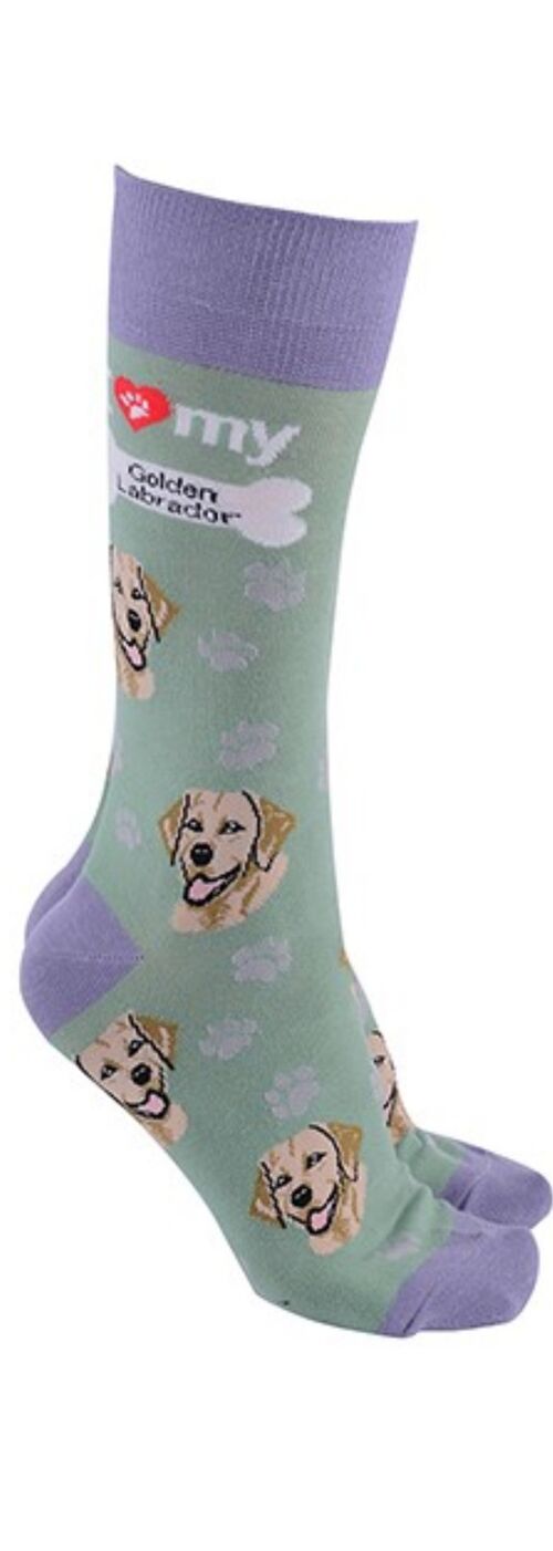 Golden Labrador design socks with 'I love my Golden Labrador' text, quality Unisex One Size stocking filler - Grey