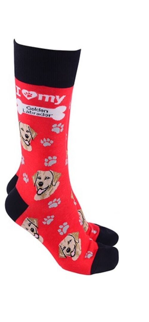 Golden Labrador design socks with 'I love my Golden Labrador' text, quality Unisex One Size stocking filler - Red