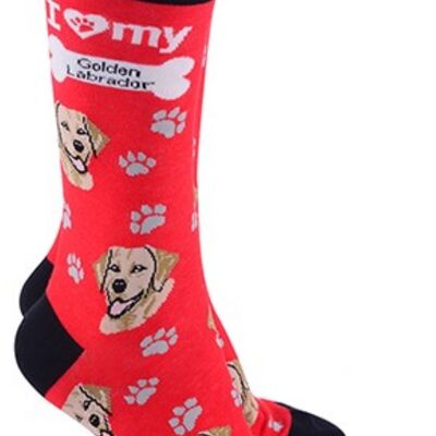 Golden Labrador design socks with 'I love my Golden Labrador' text, quality Unisex One Size stocking filler - Red