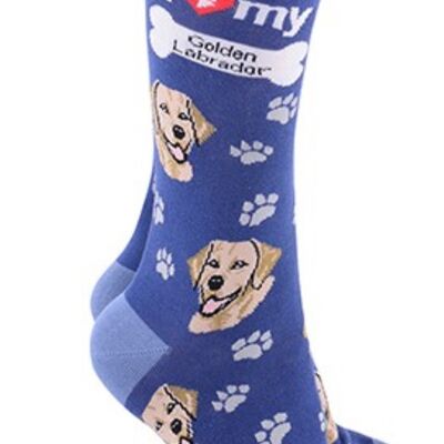 Golden Labrador design socks with 'I love my Golden Labrador' text, quality Unisex One Size stocking filler - Blue