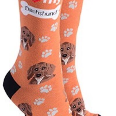 Dachshund design socks with 'I love my Dachshund' text, quality Unisex One Size stocking filler - Orange