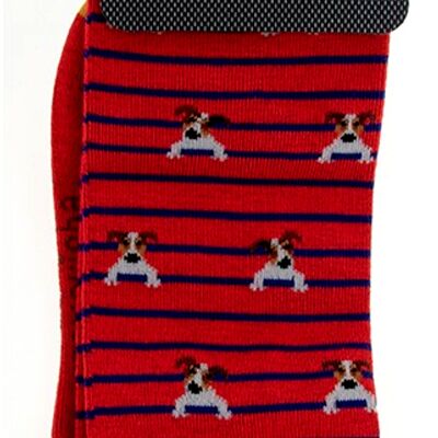 Men's quality Bamboo 'Pooch' Jack Russell socks in Grey or Red - Red