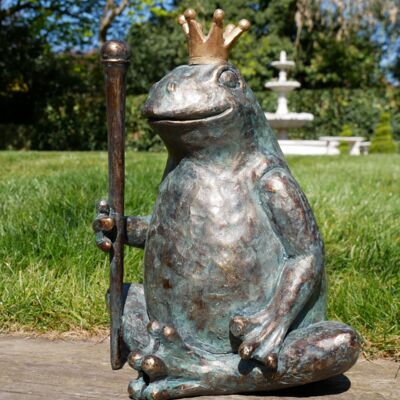 "Re rana" effetto bronzo con decorazione per laghetto o giardino Crown & Sceptre