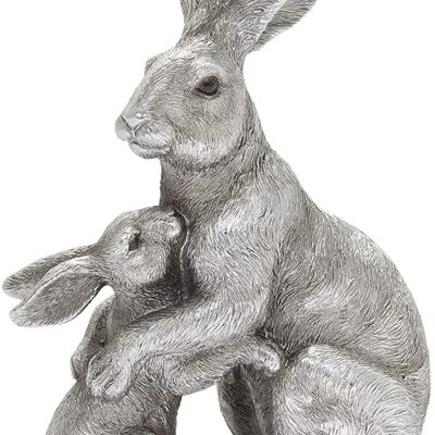 Leonardo Reflections Silver range Hare with Baby ornament figurine, gift boxed
