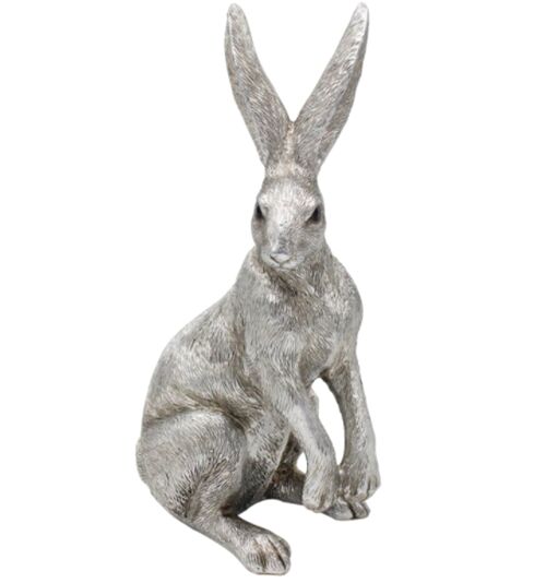 Leonardo Reflections Silver range sitting Hare ornament in 'alert' pose, in quality silver gift box