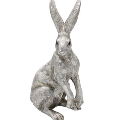 Leonardo Reflections Silver range sitting Hare ornament in 'alert' pose, in quality silver gift box