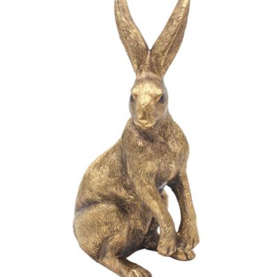Leonardo Reflections Bronzed range sitting Hare ornament in 'alert' pose, in quality gold gift box