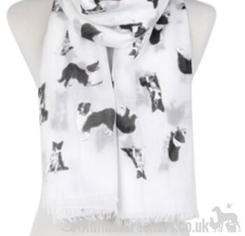 Border Collie (imprimé noir et blanc) Sarong écharpe pour femme, tissu en coton mélangé de qualité 4