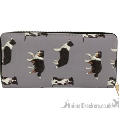 Monedero/cartera con cremallera Grey Border Collie, varios compartimentos, gran regalo para los amantes del perro pastor