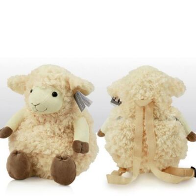 Mochila de peluche suave con diseño de ovejas 'Buddy Backpack' con bolsillo con cremallera, bonito pero práctico regalo para amantes de las ovejas