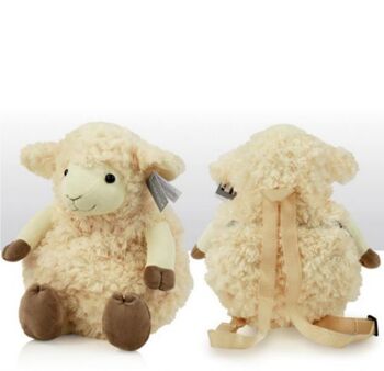 Peluche peluche 'Buddy Backpack' sac à dos mouton avec poche zippée, cadeau mignon mais pratique pour les amoureux des moutons 1