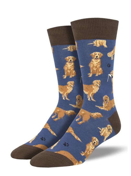 Men's quality Socksmith Golden Retrievers novelty socks, blue, one size, Dog lover gift/ stocking filler
