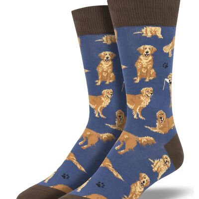 Calcetines novedosos Socksmith Golden Retrievers de calidad para hombre, azul, talla única, regalo para amantes de los perros/relleno de calcetines