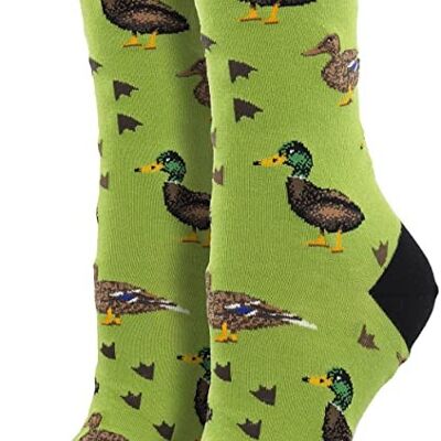 Chaussettes de conception de canard de qualité Socksmith 'Lucky Ducks' pour femmes, vert, taille unique, cadeau d'amant d'oiseau / remplisseur de bas