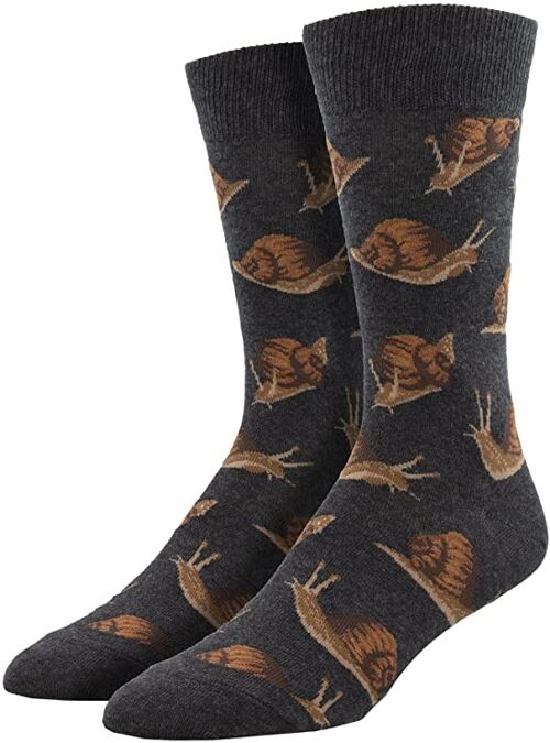 Men's quality Socksmith 'Snails Pace' novelty Snail design socks, dark grey, one size