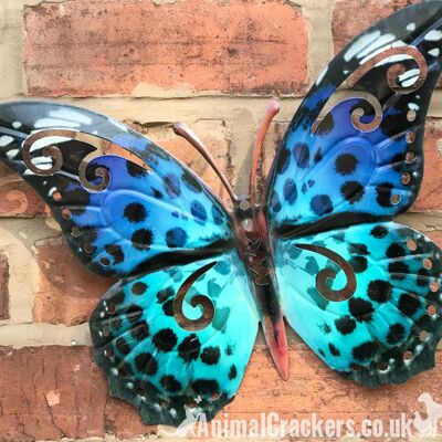 SET OF 2 Large (35cm) Blue and Green metal Butterfly garden ornaments