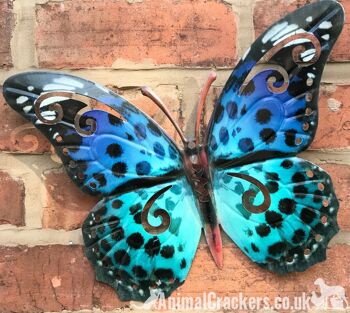 SET OF 2 Large (35cm) Décorations de jardin papillons en métal bleu et vert 1