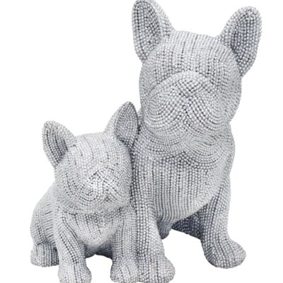 Mother & Puppy French Bulldogs ornament in silver glittery diamante finish, from Lesser & Pavey, gift boxed