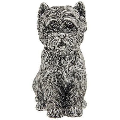 Effet argenté assis figurine West Highland Terrier, cadeau d'amant de chien Westie