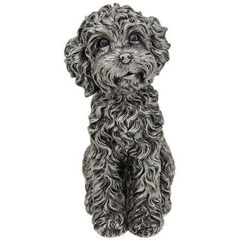 Grande figurine Cockapoo assis effet argenté