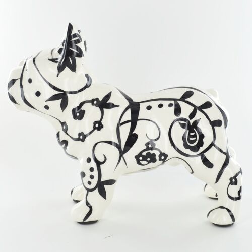 Jack' the French Bulldog ceramic money box piggy bank by Pomme Pidou, Black & White in a choice of 3 designs - Flowers & vines
