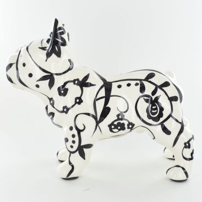 Tirelire Jack' the French Bulldog en céramique par Pomme Pidou, Noir & Blanc en 3 motifs au choix - Fleurs & vignes