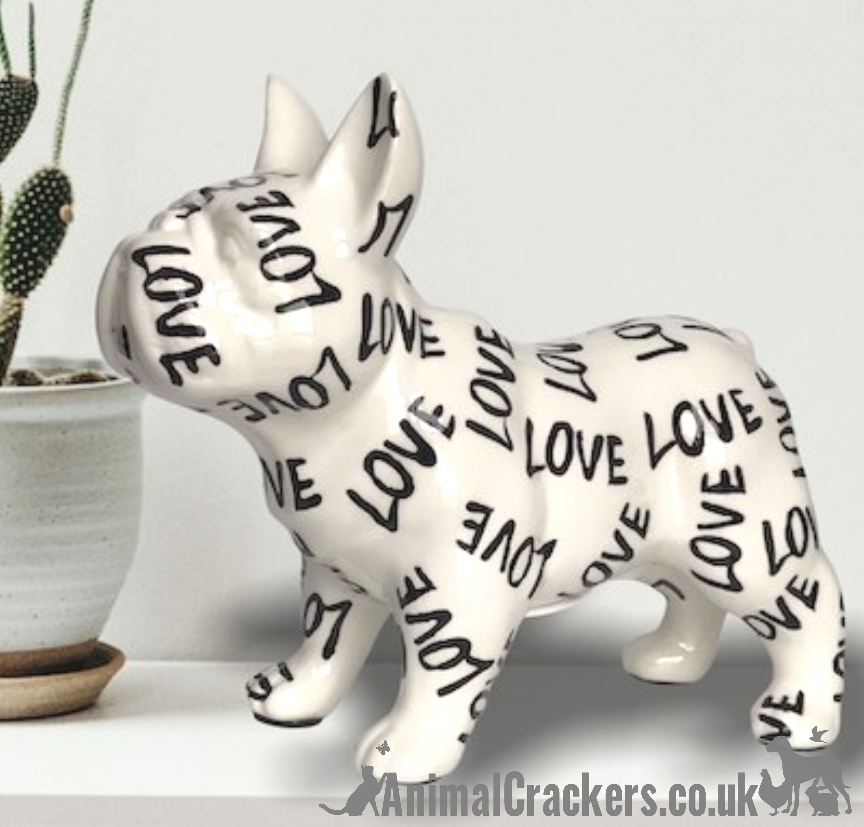 Salvadanaio in ceramica 'Jack' il Bulldog francese di Pomme Pidou, bianco e nero, disponibile in 3 modelli a scelta