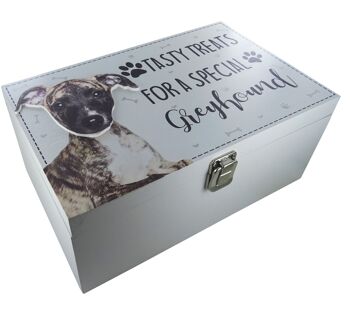 Dog Treat Box for Greyhound, boîte de rangement en bois pour aliments 1