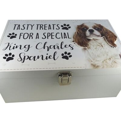 Dog Treat Box para King Charles Spaniel, contenedor de caja de almacenamiento de alimentos de madera