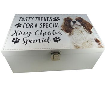 Boîte à friandises pour chien King Charles Spaniel, boîte de rangement en bois pour aliments 1