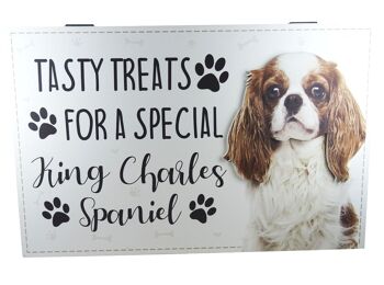 Boîte à friandises pour chien King Charles Spaniel, boîte de rangement en bois pour aliments 2