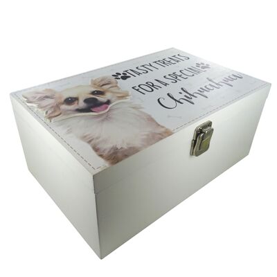 Dog Treat Box para Chihuahua, contenedor de caja de almacenamiento de alimentos de madera