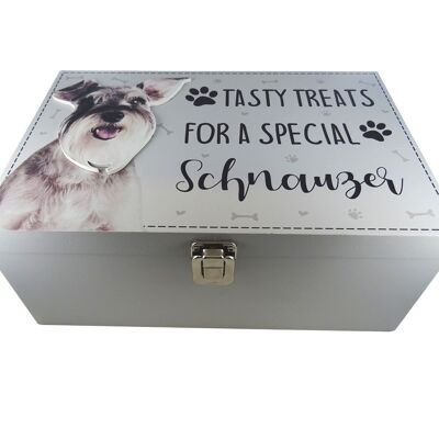 Dog Treat Box para Schnauzer, contenedor de caja de almacenamiento de alimentos de madera