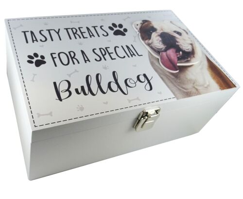Dog Treat Box for English Bulldog, wooden food storage box container