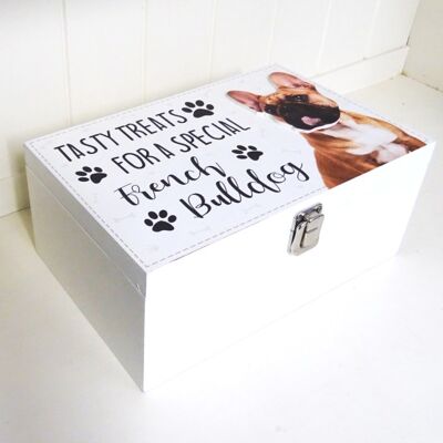 Dog Treat Box for French Bulldog, wooden food storage box container