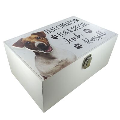 Dog Treat Box para Jack Russell, contenedor de caja de almacenamiento de alimentos de madera