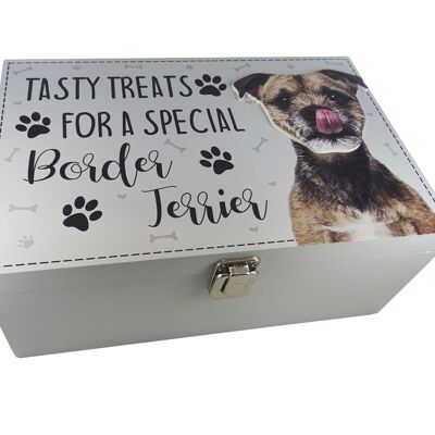 Boîte à friandises pour chien Border Terrier, boîte de rangement en bois pour aliments