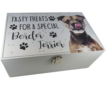 Boîte à friandises pour chien Border Terrier, boîte de rangement en bois pour aliments 1