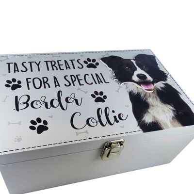 Dog Treat Box for Border Collie, wooden food storage box container