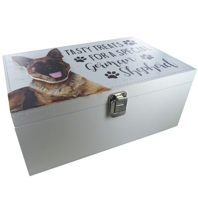 Dog Treat Box per Pastore Tedesco, contenitore per alimenti in legno