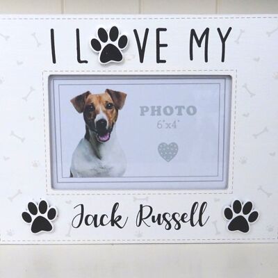 Jack Russell marco de fotos estilo caja de madera titular de la imagen, 6 "x 4"