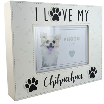 Chihuahua marco de fotos estilo caja de madera portafotos, 6" x 4"