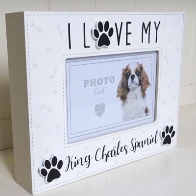 King Charles Spaniel photo frame wooden box style picture holder, 6" x 4"
