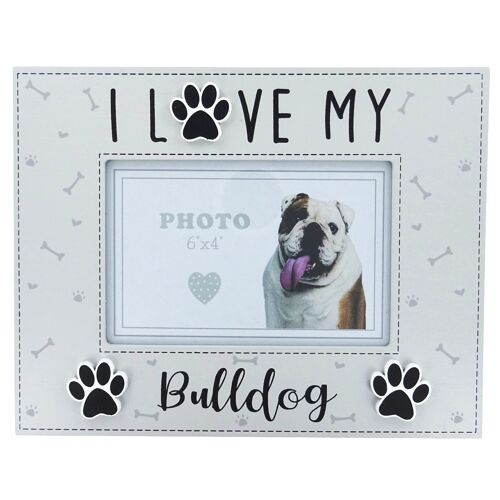 English Bulldog photo frame wooden box style picture holder, 6" x 4"
