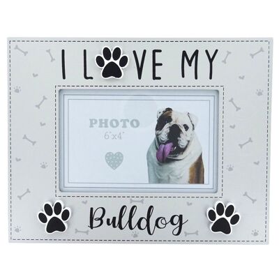 Bulldog inglés marco de fotos estilo caja de madera titular de la imagen, 6 "x 4"