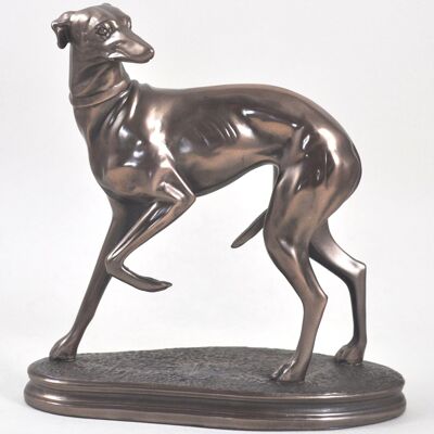 Figurilla de adorno de Whippet individual de bronce de Beauchamp en bronce fundido en frío
