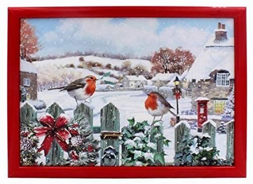 Christmas Robins' New Christmas 2021 design - Padded Lap Tray or laptop Cushion, festive bird lover gift